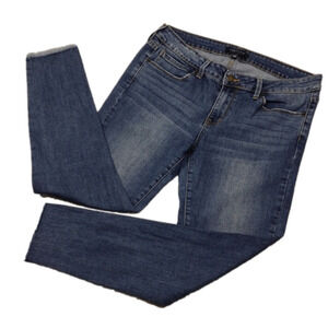 JUSTUSA Blue Whiskering Medium Wash Five Pocket Mid Rise Straight Leg Ankle Jean